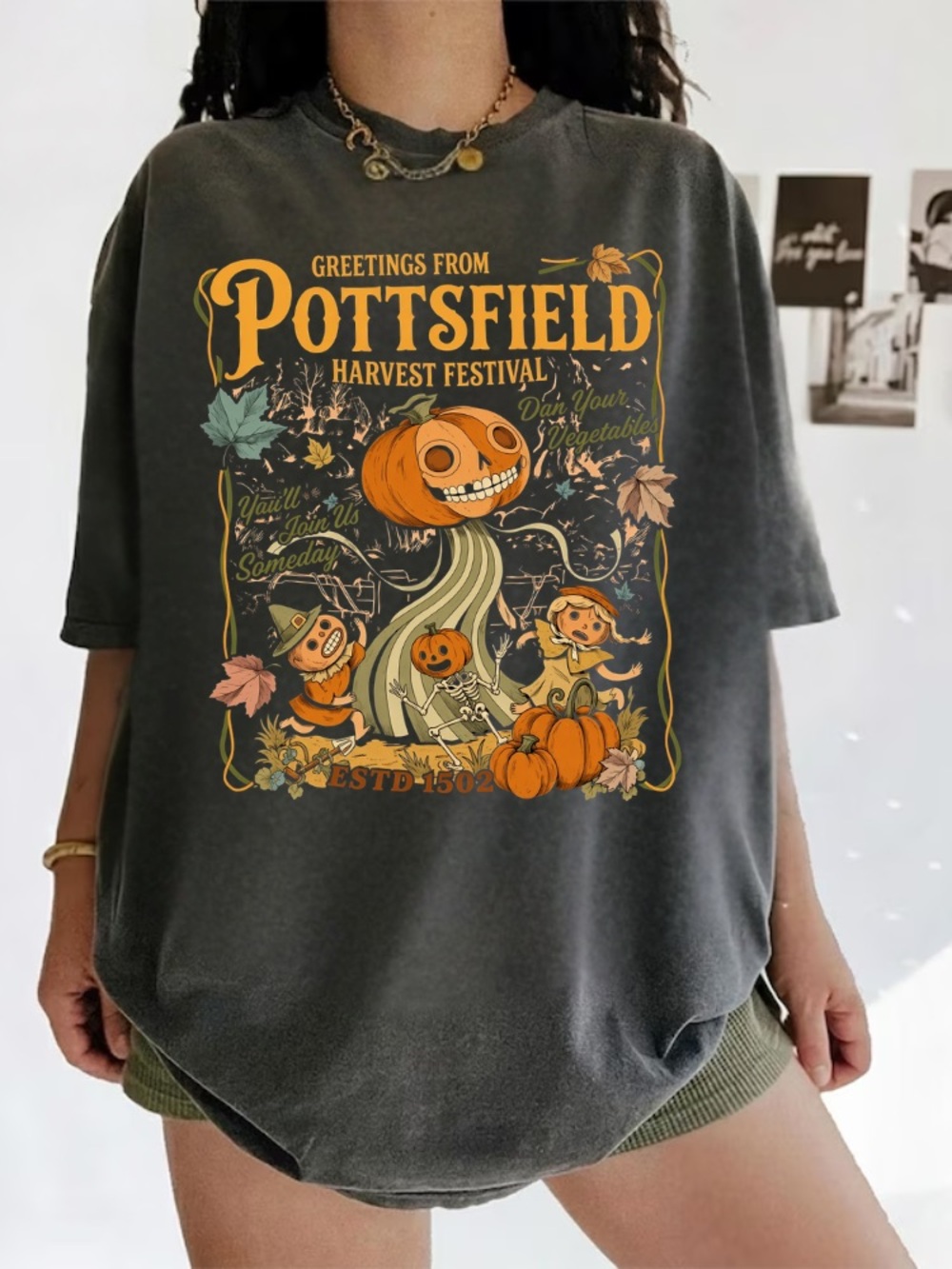 Pottsfield Harvest Festival Over The Garden Wall Pumpkin Skeleton Autumn T-Shirt